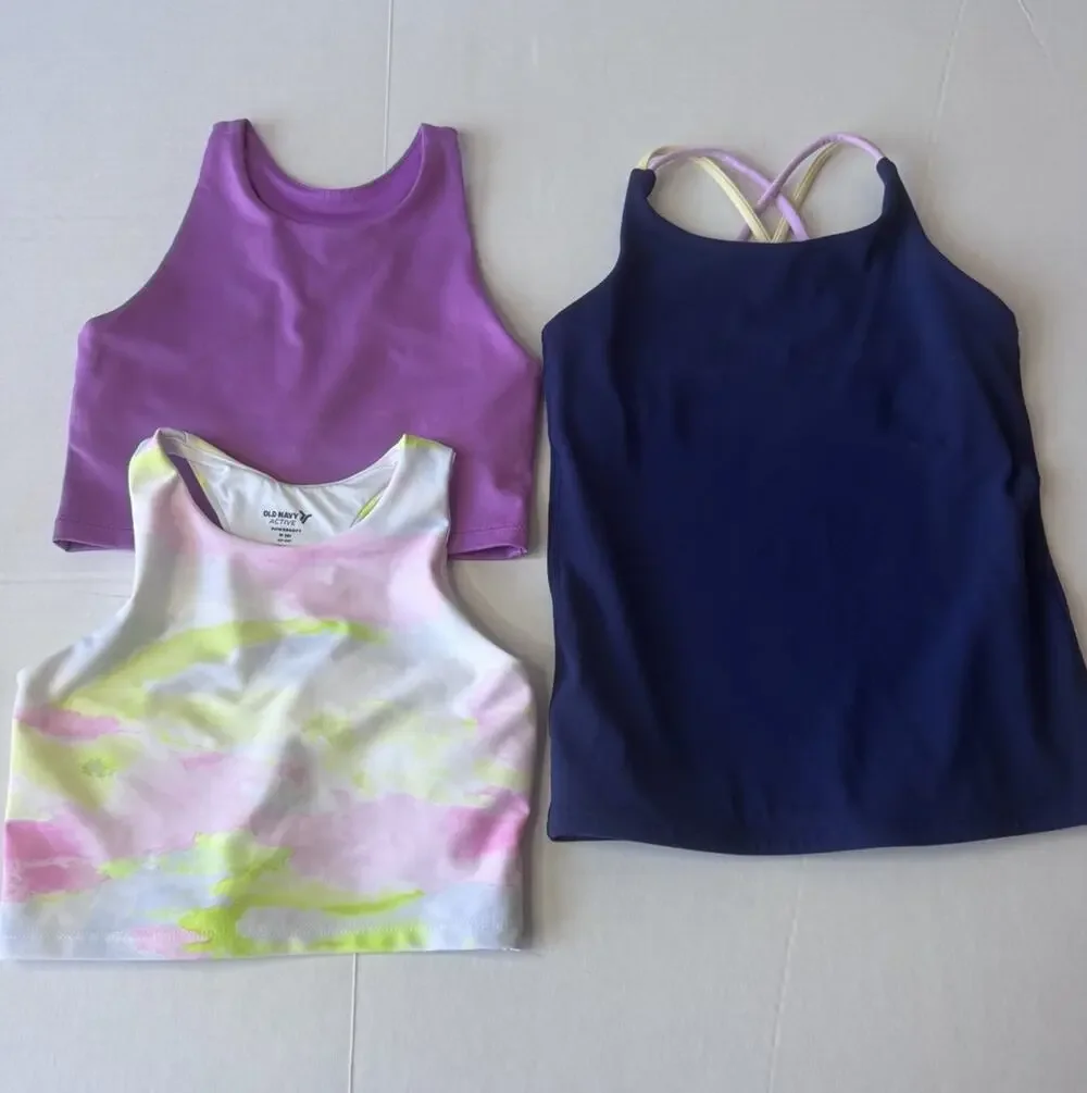 Athleta Girl Old Navy Size M 8-10 Cropped Tank Tops Sports Bra Lot of 3